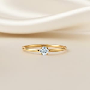 Pierścionek z brylantem solitaire z moissanitem, cienka, składana obrączka, pierścionek obietnicy