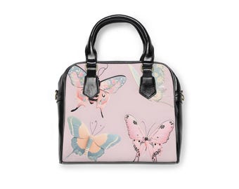 Pink Butterfly Shoulder Bag: Vibrant PU Leather Handbag