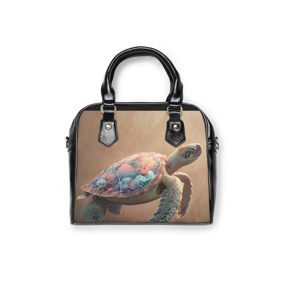 Turtle Shoulder Handbag Serene Tropical Shell Design New