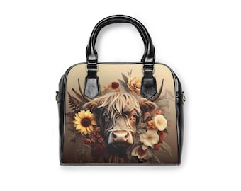 Rustik Highland Cow Axelväska – Lantlig Western-väska, present till henne