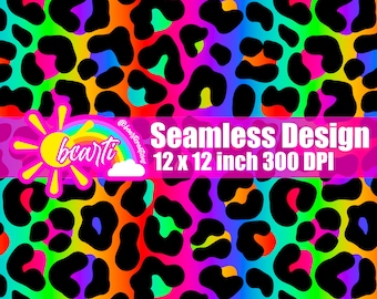 Rainbow 90s Leopard print Seamless Pattern, Lisa Frank Leopard print Sublimation  Pattern, Commercial Use Seamless Leopard print