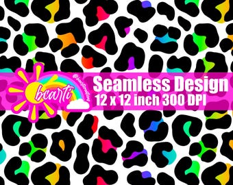 White Rainbow 90s Leopard print Seamless Pattern, Lisa Frank Leopard print Sublimation  Pattern, Commercial Use Seamless Leopard print