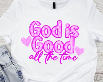 Dios es bueno rosa PNG, diseño cristiano de sublimación, descarga digital, diseño religioso PNG, camiseta cristiana PNG, linda chica cristiana PNG