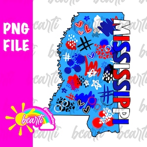 Mississippi State PNG, Preppy Mississippi Png, Patriotic State Sublimation Design, MS State Clip Art, State of Mississippi Digital Download