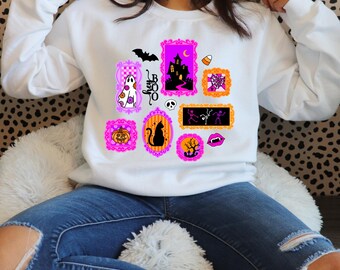 Preppy Halloween Frames PNG, preppy Halloween Tshirt Sublimation Design, Girly Boho Halloween png, Trendy Stamp Frame Halloween Design