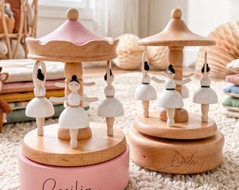 Personalized Musical Wooden  Carousel Music Box,  Baby Name Keepsake, Nursery Decor, Baby Shower Gifts