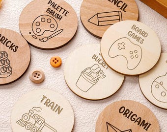 Wooden Toy Labels, Kids Room Organization Tags, Playroom Storage Bins