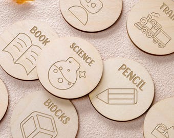 Wooden Toy Bin Labels, Kids Room Organization Tags, Montessori Playroom Storage (Beech Wood)