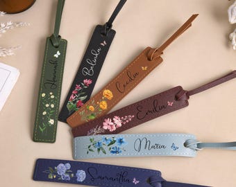 Personalized Flower Leather Bookmark, Custom Name Bookmark, Book Lover Gift, Bookmark Gift for Readers, Custom Flower Bookmark, Gift for Her