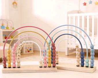 Personalized Wooden Montessori Abacus,Custom Engraved Rainbow Abacus,Toddler Educational Toy,Gift for Kids,Baby Shower Gift,Nursery Decor