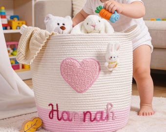 Custom Baby Basket, Personalized Baby Storage Basket, Baby Shower Gift, Toy Organizer, Laundry Basket, Nursery Gift,Cotton Rope Woven Basket