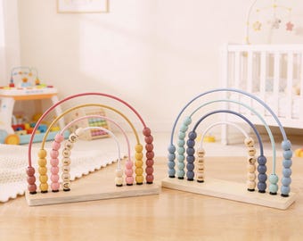 Personalized Montessori Rainbow Abacus, Wooden Educational Toy, Toddler Name Beads
