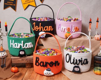 Custom Halloween Basket with Name, Halloween Treat Bag for Boys & Girls,Trick or Treat Basket