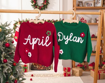 Personalized Baby Name Sweater,Custom Name Toddler Sweaters,Baby Christmas Sweater,Knit Baby Sweater With Name,Christmas Gift,Gift for Baby