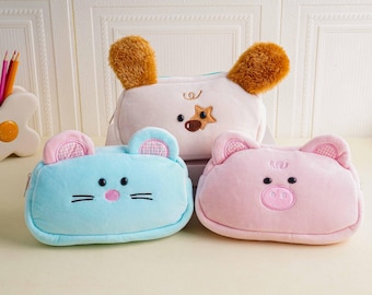 Estuche Kawaii para lápices para niños, estuche de peluche con animales, bonito estuche de peluche con animales, regalo para la vuelta al cole.