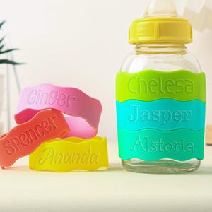 Personalized Silicone Bottle labels, Custom Water Bottle Labels,  Bottle Bands for Kid, Engraved Cup label bands, Reusable Name Label