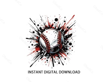Splatter Baseball Png, Baseball Lover Png, Watercolor Baseball Clipart, Vintage Baseball Sublimation, Sports Ball Png, Digital Download