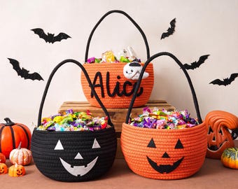 Custom Hand-Crocheted Halloween Treat Basket, Personalized Name Trick or Treat Bag, for Boys & Girls