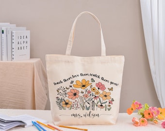 Custom Teacher Appreciation Gift Tote Bag, Personalized Teacher Gift Bag, Teacher Thank You Gift, Teacher Tote Bag, Campus Canvas Tote Bag