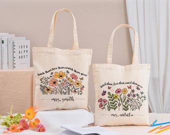 Custom Teacher Gift Bag, Personalized Teacher Appreciation Gift Tote Bag, Teacher Thank You Gift, Teacher Tote Bag, Campus Canvas Tote Bag