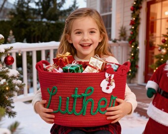 Personalized Christmas Basket with Name, Custom Christmas Basket for Kids, Christmas Gift, Baby Gift Basket, Christmas Decor, Baby Basket