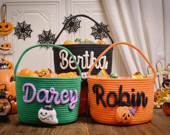 Custom Trick or Treat Basket, Halloween Treat Bag with Name, Personalized Baby Name Candy Basket, Halloween Basket for Boys & Girls