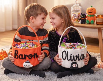Custom Halloween Basket with Name, Trick or Treat Basket, Halloween Treat Bag for Boys & Girl