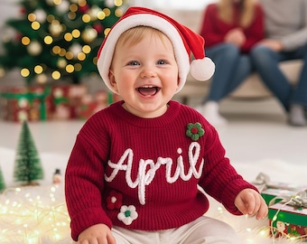 Custom Name Toddler Sweaters,Personalized Baby Name Sweater,Baby Christmas Sweater,Knit Baby Sweater With Name,Christmas Gift,Gift for Baby