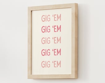 Texas A&M Gig 'Em Digital Print Pink - Wall Art / Decor Dorm Room