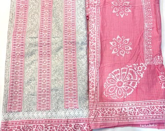 Ensemble élégant de costume en coton à imprimé blocs de main et Doriya Dupatta | Tissu Kurta en coton doux | Vêtements ethniques indiens traditionnels | Costume d'été