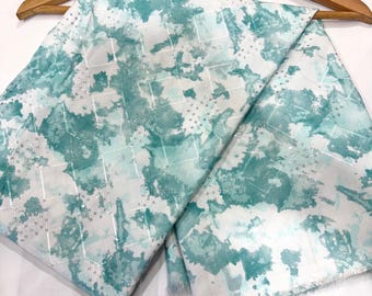 Tissu en coton brodé vert aqua, matériau pour robe indienne | Tissu broderies et travaux de sequins