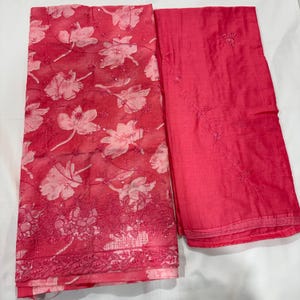 Pink Cotton Suit Set for Women | Printed Cotton Top with embroidery Border | Cotton Dupatta & Bottom | Indian Salwar Kameez Fabric Set