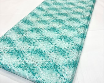 Tissu en coton brodé vert aqua, matériau pour robe indienne | Tissu à broderies et paillettes pour créations vestimentaires et projets de couture