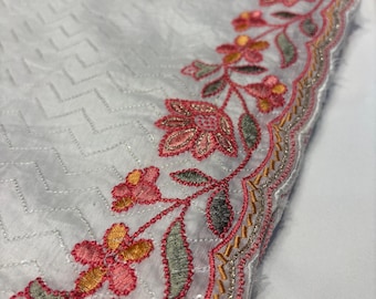 Embroidered White Chanderi Silk Suit Set | Floral Organza Dupatta, Unstitched
