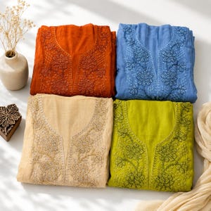 Conjunto Mal Chanderi com decote bordado, 4 opções de cores, dupatta Mal Chanderi, calça semi-santoon, vestido étnico indiano.