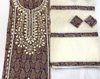 Élégant costume bleu et vert en coton Paisley | Kurta artisanal avec fond et dupatta | Costume salwar en coton, vêtements ethniques traditionnels, sans couture