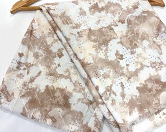 Tissu en coton brodé marron beige, matériau pour robe indienne | Tissu brodé et sequins