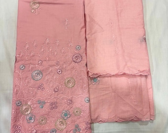 Ensemble de tissu pour salwar kameez rose brodé | Tissu pour costume 3 pièces à broderie florale | Tissu pour robe ethnique indienne | Costume de style pakistanais