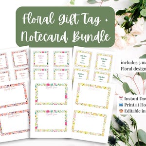 Cartes de correspondance florales et lot d'étiquettes-cadeaux | 3 modèles assortis | Modifiable sur Canvas | Cartes 4x6 + étiquettes 3x3 | Papeterie imprimable | Téléchargement instantané