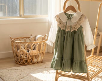 oshkosh lace dress EXC OshKosh B'gosh VESTBAK Overall Jean Dress White Eyelet Lace Skirt 18 Month