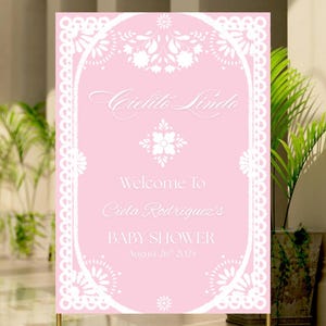 Cielito Lindo Baby Shower Welcome Sign | Pink Papel Picado Fiesta Decor | Editable Baby Shower Sign Canva Template | Instant Download