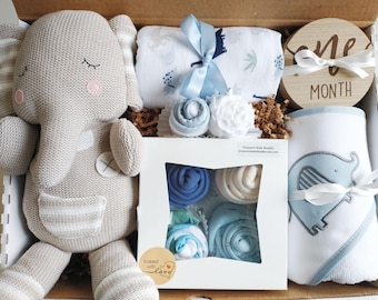 Deluxe Baby Boy Gift Set: Swaddle Blanket, Bodysuits & Milestone Markers