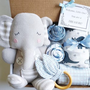 Baby-Geschenk-Box, Baby-Geschenk-Set, Baby-Dusche-Geschenk, Geschenk für Babys, neues Baby-Geschenk, Baby-Geschenkkorb, Willkommens-Baby-Geschenk, gestrickter Elefant