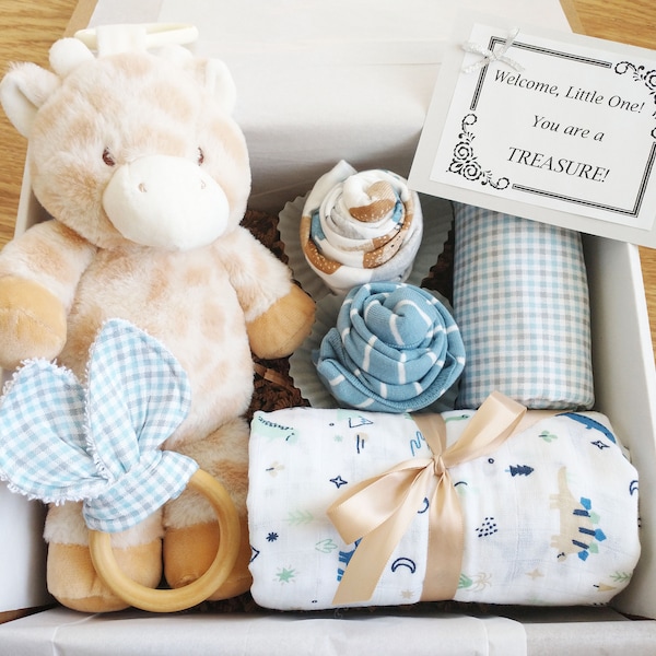 Baby Gift Box, Baby Gift Set, Baby Shower Gift, Gift for Babies. New Baby Gift, Unisex Gift, Swaddle, Bodysuits, Burp Cloth, Teether, Toy