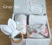 Baby Girl Gift, Baby Shower Gift, Baby Gift Set, Baby Gift Basket, Personalized Card, Swaddle Blanket, Headband/bow, Teether, Bodysuits 