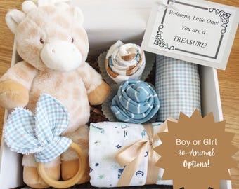 Confezione regalo per neonato, cestino per baby shower per neonata, fascia, body, bavaglino, massaggiagengive, giocattolo