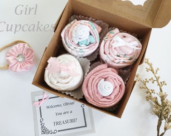 Baby Girl Gift Set, Bodysuit Cupcakes, New Baby Gift Set, Cupcake Box, Baby Shower Gift, Baby Girl Gift, Bodysuits, Headband, Socks