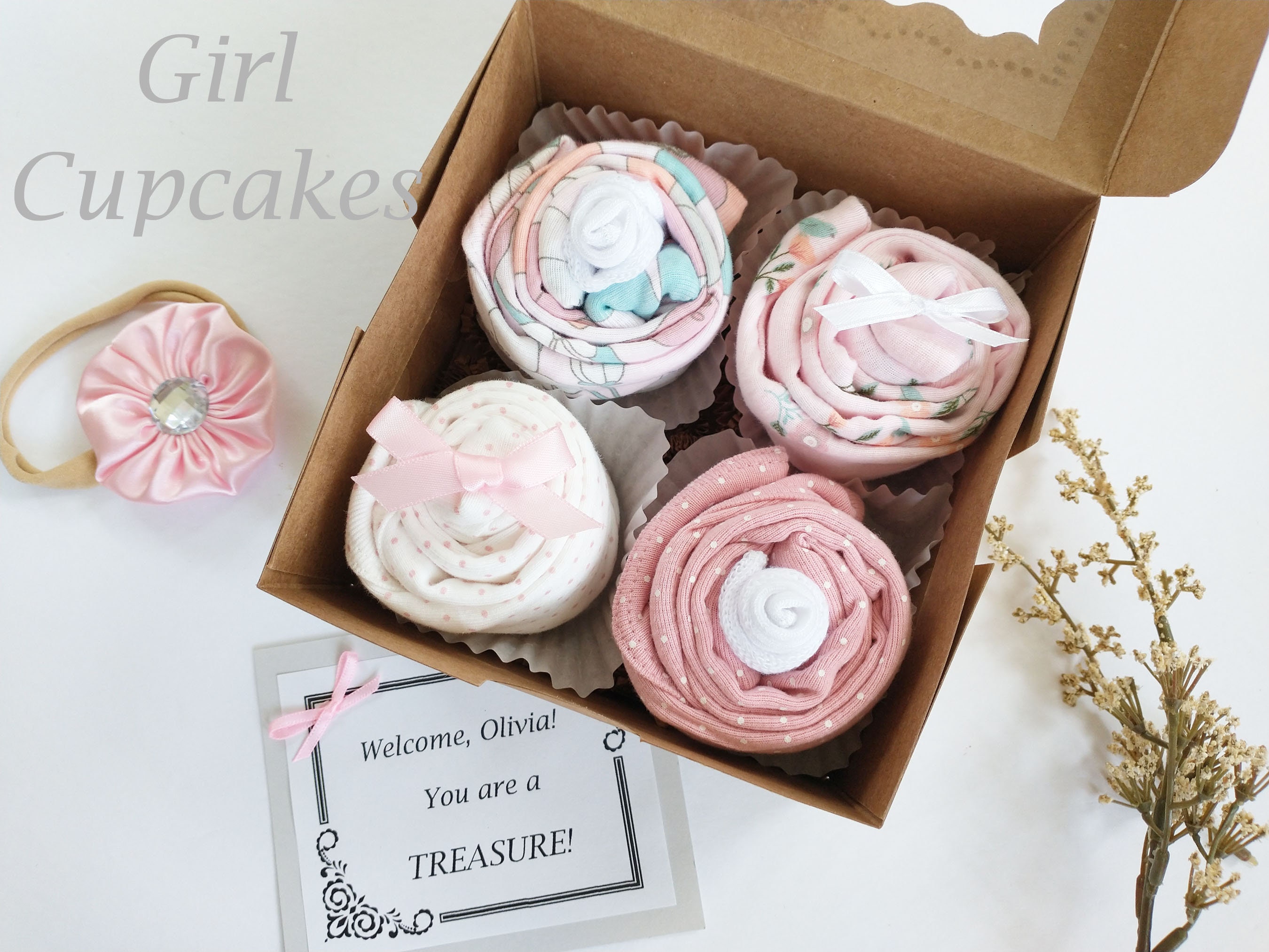 Baby Girl Gift Set: Bodysuit Cupcakes, Socks & Optional Headband