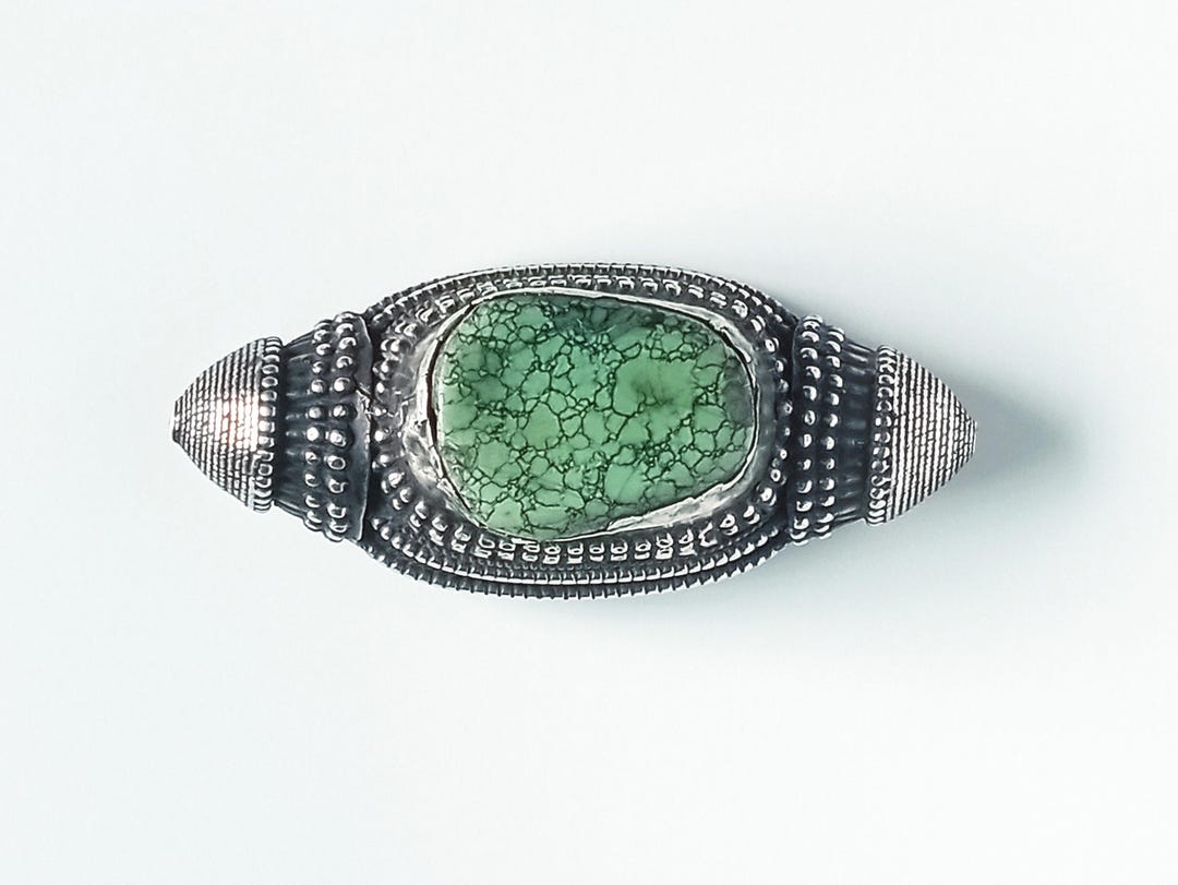 Incased Antique Tibetan Natural Turquoise Hair Bead Incased With Sterling ...