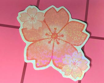 Holographic cherry blossom Sakura sticker laptop decal